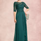 Tiara A-Line Scoop Neck Floor-Length Chiffon Lace Mother of the Bride Dress With Beading Sequins Cascading Ruffles DL126P0015027