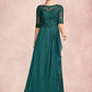 Tiara A-Line Scoop Neck Floor-Length Chiffon Lace Mother of the Bride Dress With Beading Sequins Cascading Ruffles DL126P0015027