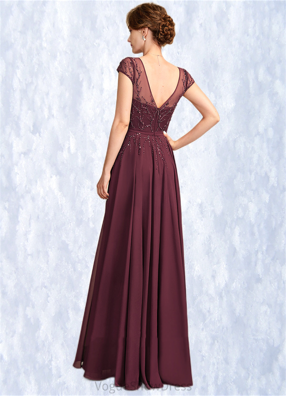 Sarai A-Line V-neck Floor-Length Chiffon Mother of the Bride Dress With Beading Sequins DL126P0015028