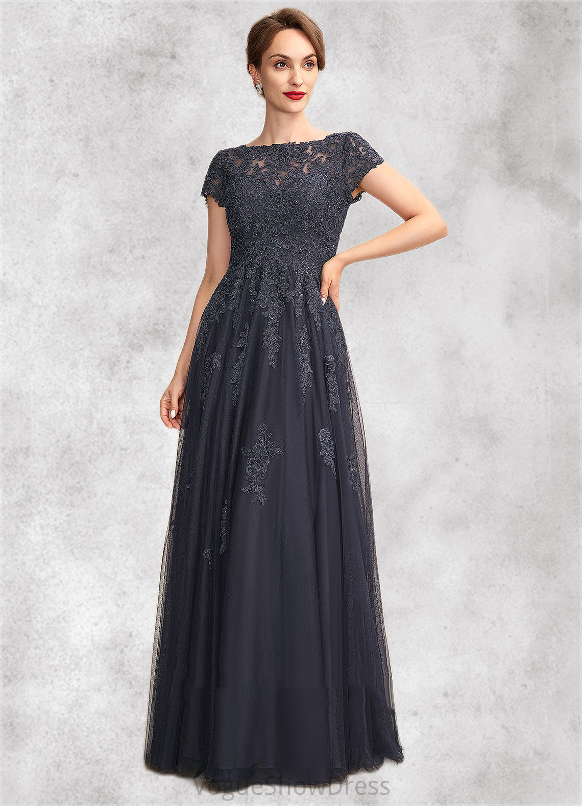 Mariah A-Line Scoop Neck Floor-Length Tulle Lace Mother of the Bride Dress With Beading DL126P0015029