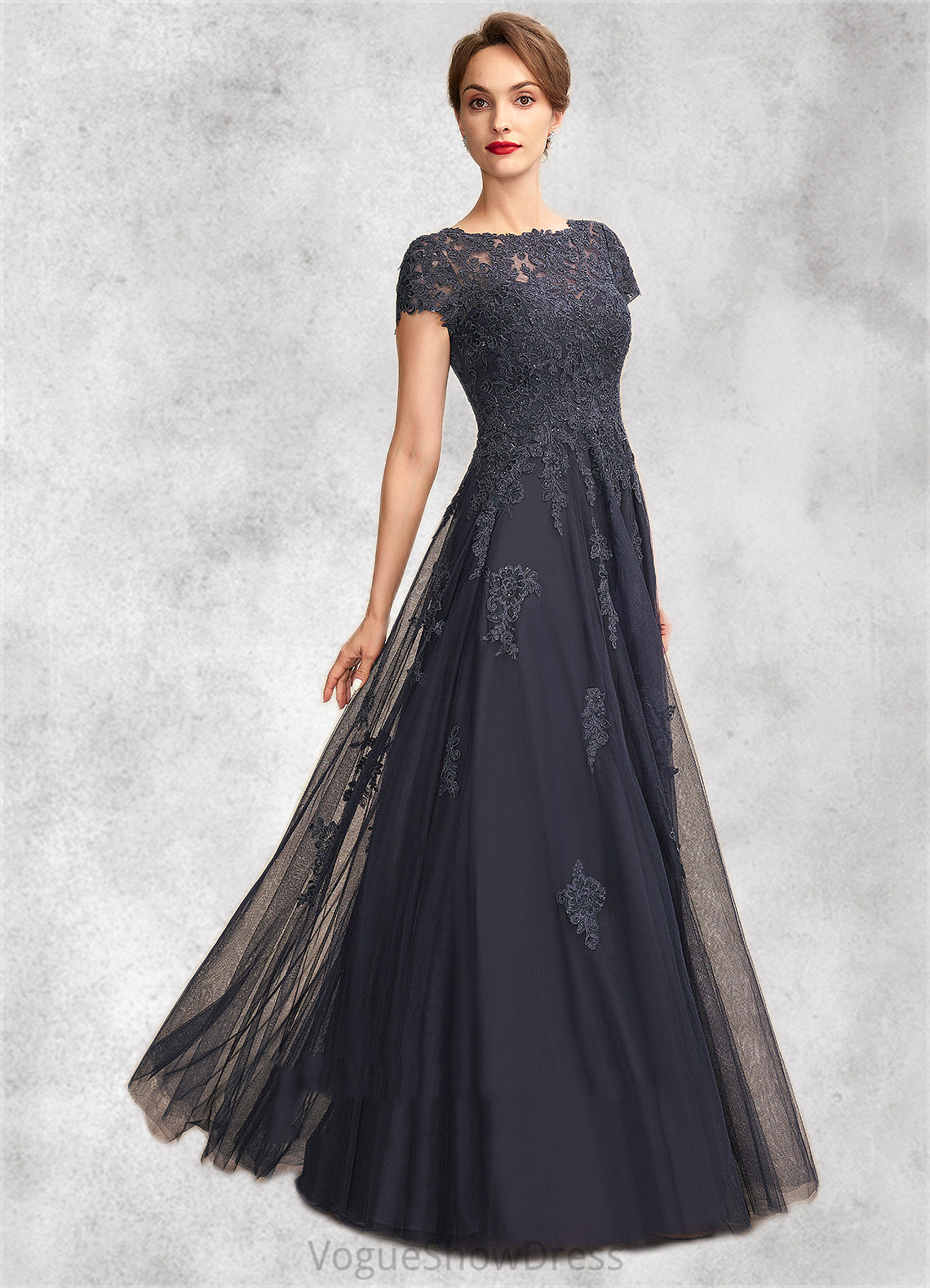 Mariah A-Line Scoop Neck Floor-Length Tulle Lace Mother of the Bride Dress With Beading DL126P0015029