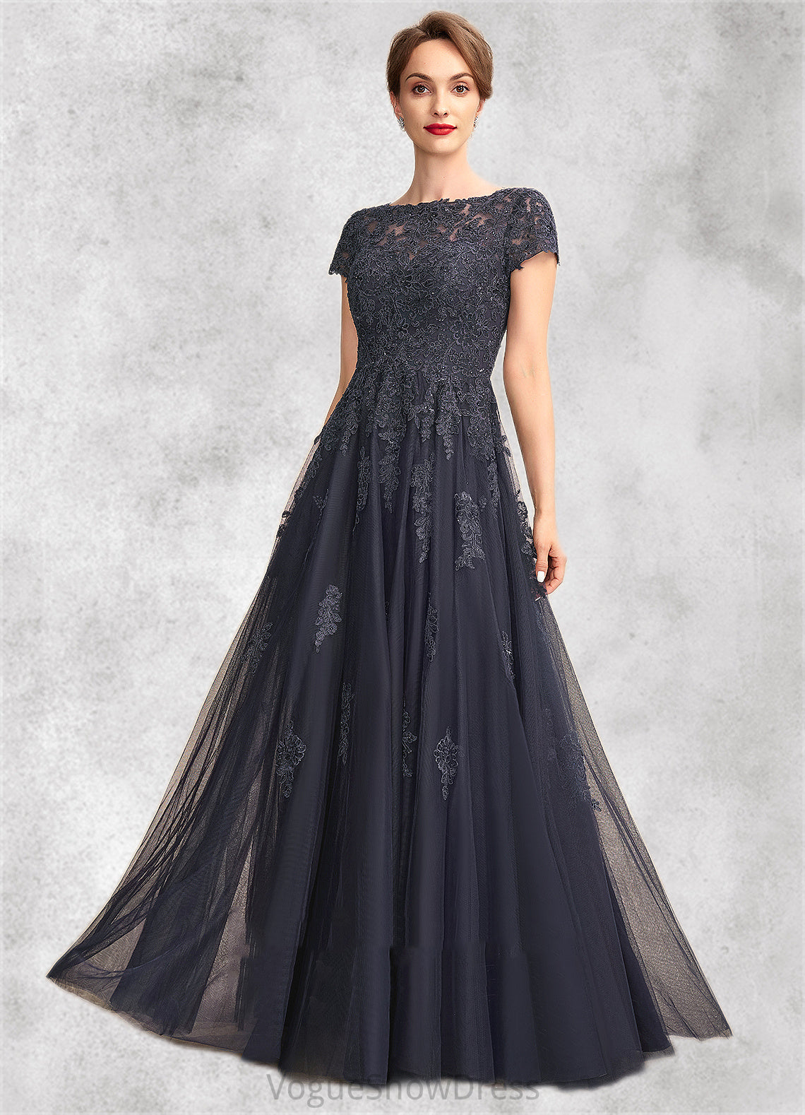 Mariah A-Line Scoop Neck Floor-Length Tulle Lace Mother of the Bride Dress With Beading DL126P0015029