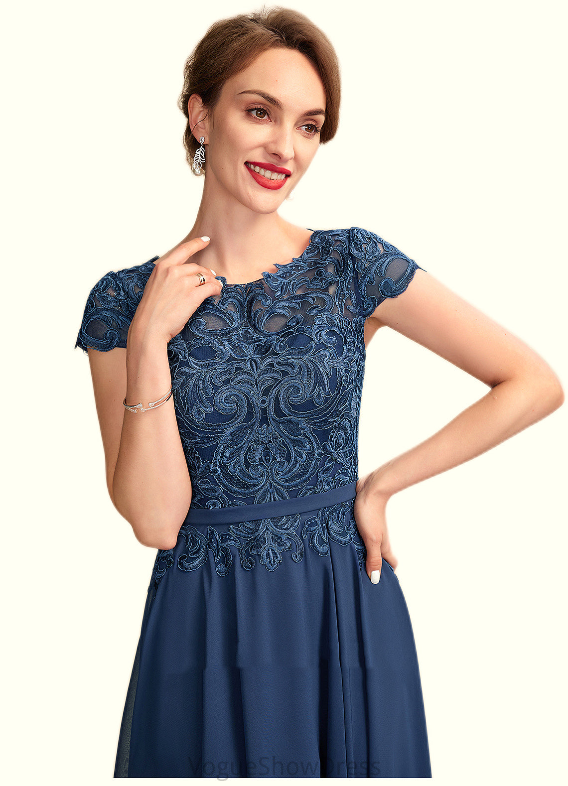 Aliana A-Line Scoop Neck Tea-Length Chiffon Lace Mother of the Bride Dress DL126P0015032