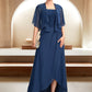 Jane A-Line Square Neckline Asymmetrical Chiffon Lace Mother of the Bride Dress DL126P0015034