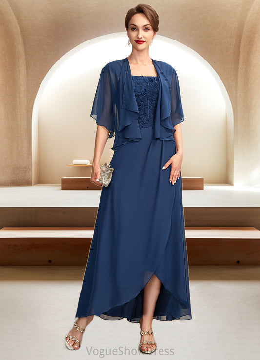 Jane A-Line Square Neckline Asymmetrical Chiffon Lace Mother of the Bride Dress DL126P0015034