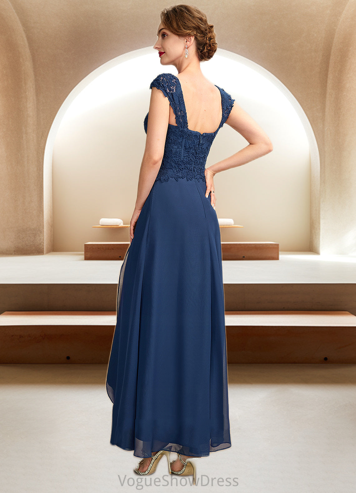 Jane A-Line Square Neckline Asymmetrical Chiffon Lace Mother of the Bride Dress DL126P0015034