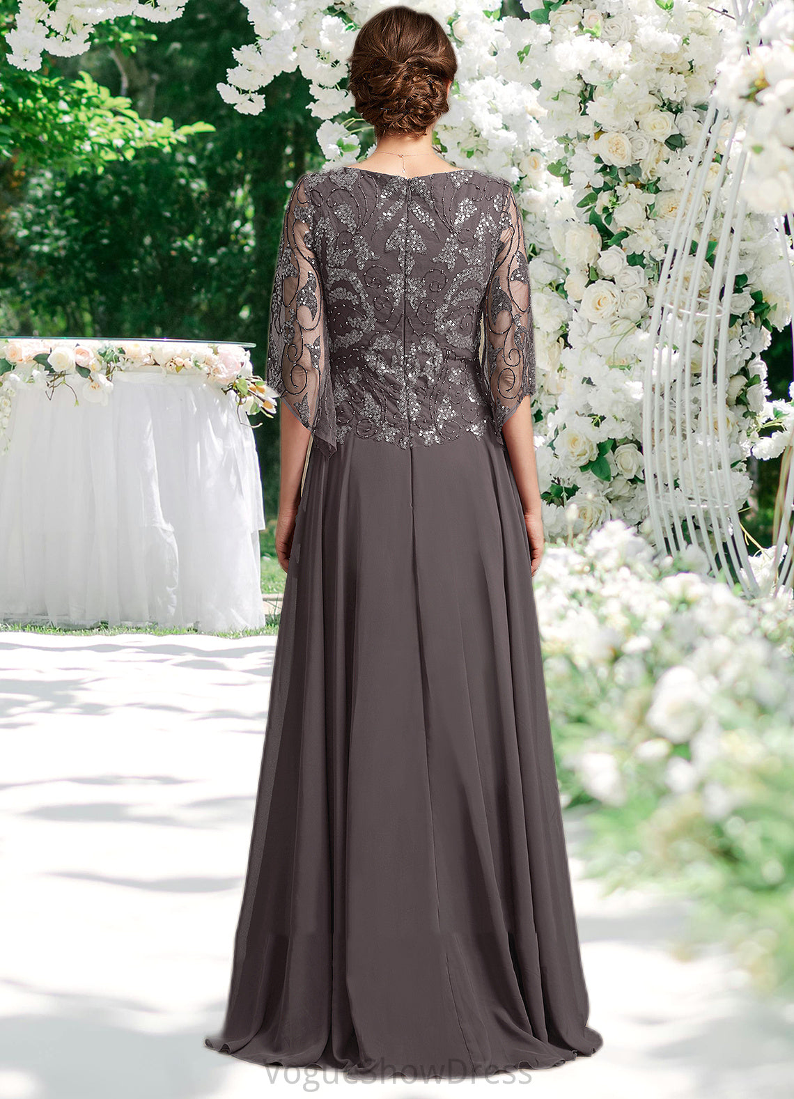 Giuliana A-Line Scoop Neck Floor-Length Chiffon Lace Mother of the Bride Dress With Beading Sequins DL126P0015036