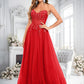 Jaylyn Ball-Gown/Princess V-Neck Floor-Length Tulle Prom Dresses With Sequins Appliques Lace DLP0025837