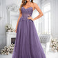 Jaylyn Ball-Gown/Princess V-Neck Floor-Length Tulle Prom Dresses With Sequins Appliques Lace DLP0025837