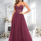 Jaylyn Ball-Gown/Princess V-Neck Floor-Length Tulle Prom Dresses With Sequins Appliques Lace DLP0025837