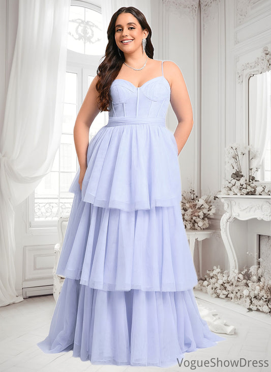 Laylah Ball-Gown/Princess Sweetheart Sweep Train Tulle Prom Dresses With Bow DLP0025843