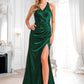 Skyla A-line V-Neck Floor-Length Stretch Satin Bridesmaid Dress DLP0025746