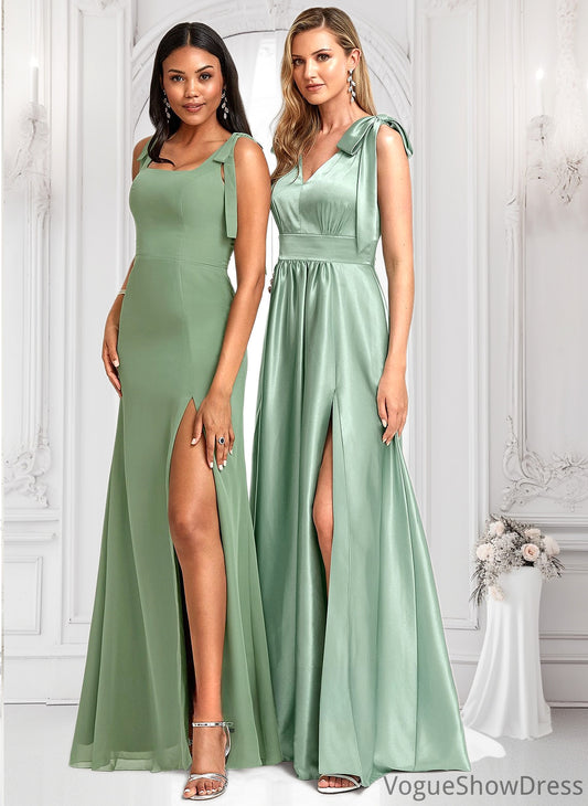 Kaylee A-line Square Floor-Length Chiffon Bridesmaid Dress With Bow DLP0025740