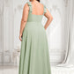 Madge A-line Square Floor-Length Chiffon Prom Dresses With Bow DLP0025876