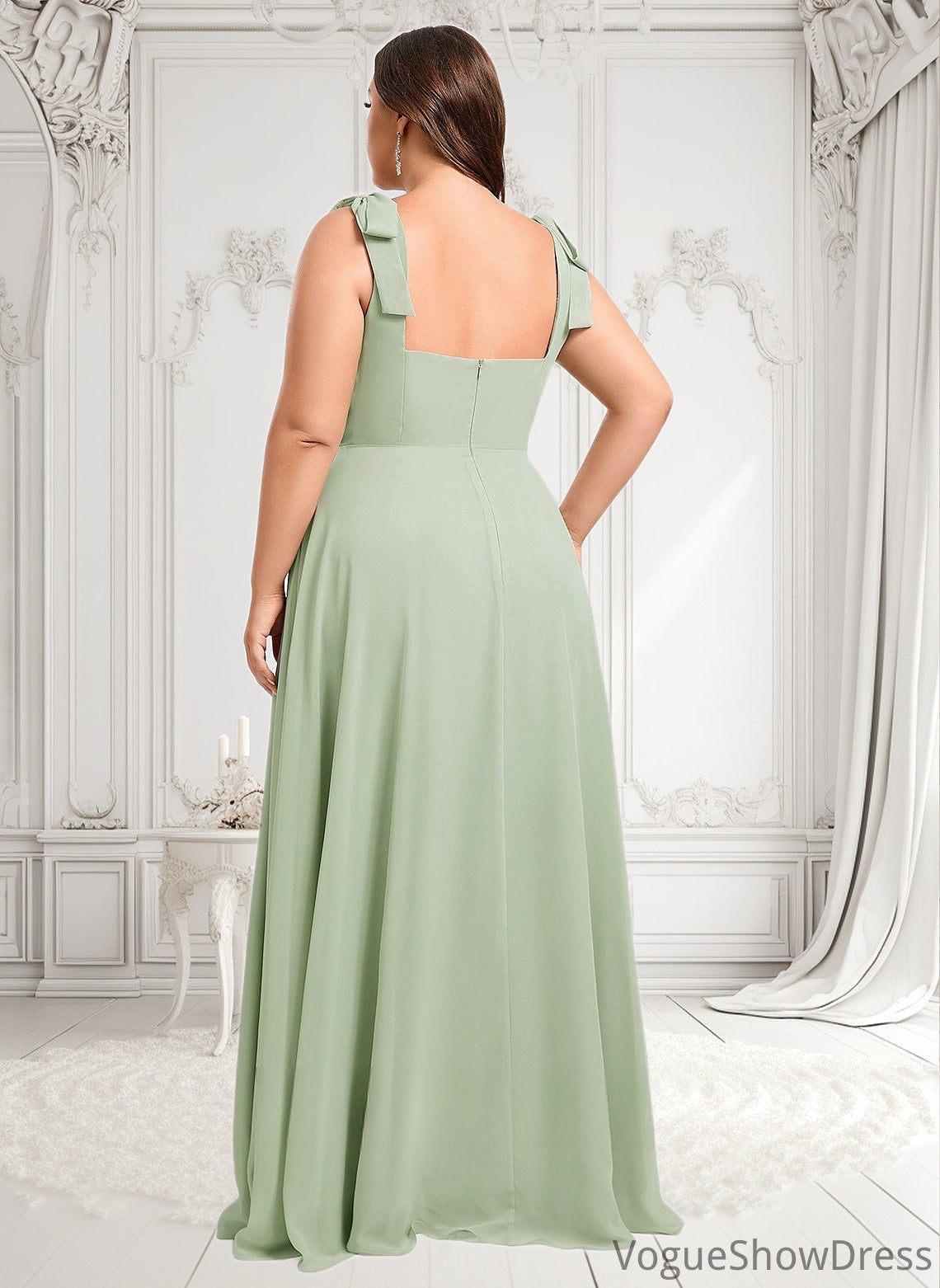 Madge A-line Square Floor-Length Chiffon Prom Dresses With Bow DLP0025876