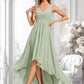 Kaya A-line V-Neck Asymmetrical Chiffon Bridesmaid Dress DLP0025809