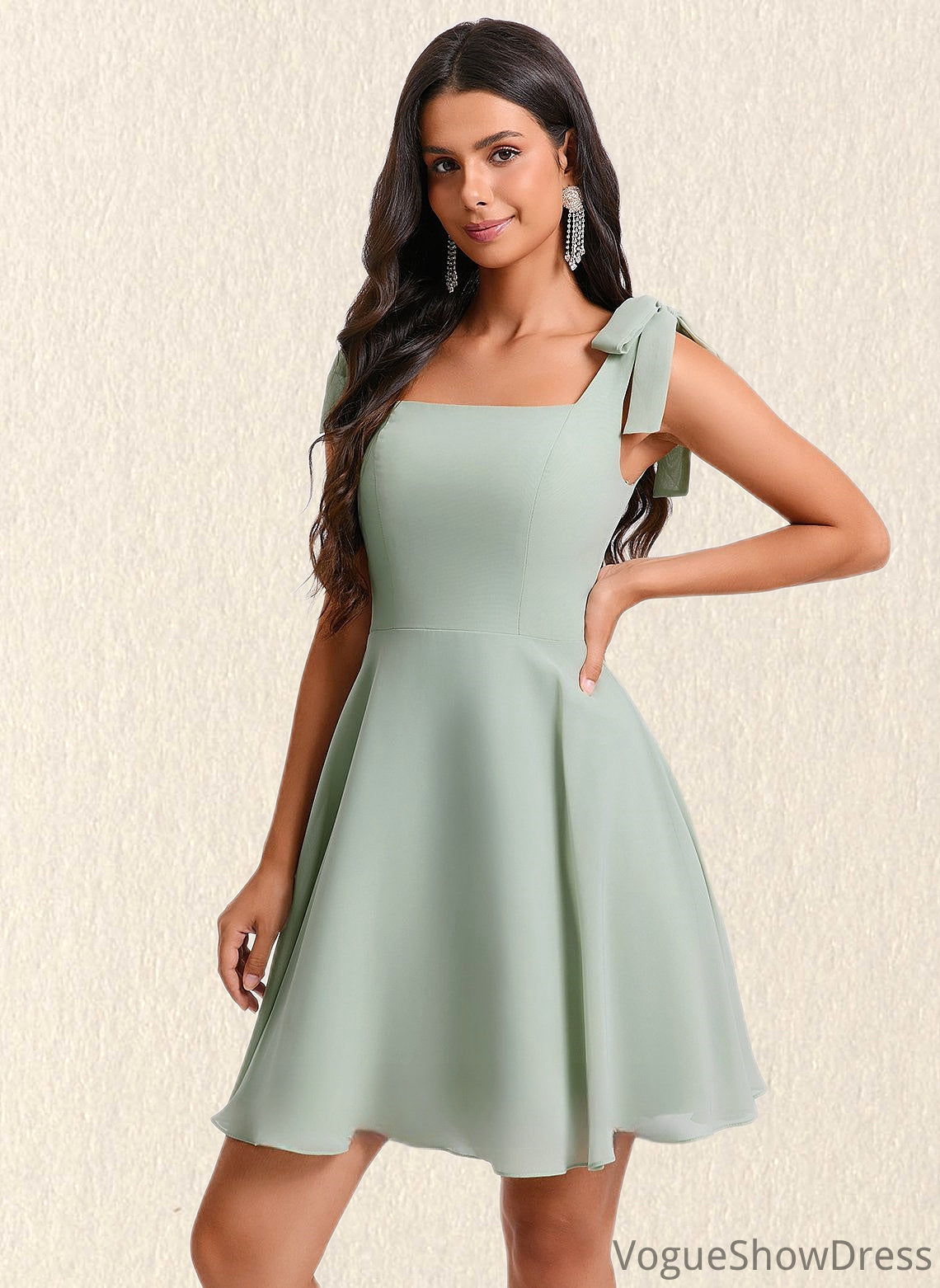 Marley A-line Square Short Chiffon Homecoming Dress With Bow DLP0025655