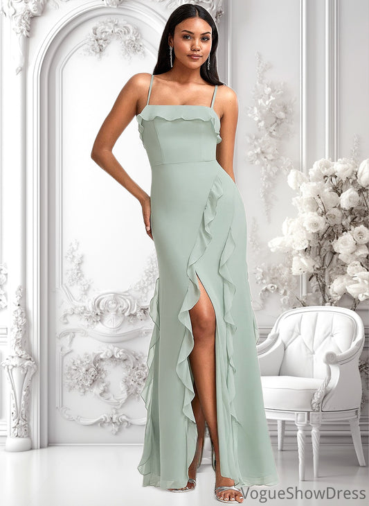 Sherlyn A-line Square Floor-Length Chiffon Bridesmaid Dress With Ruffle DLP0025735