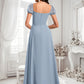 Sidney A-line Square Floor-Length Chiffon Prom Dresses With Ruffle DLP0025872