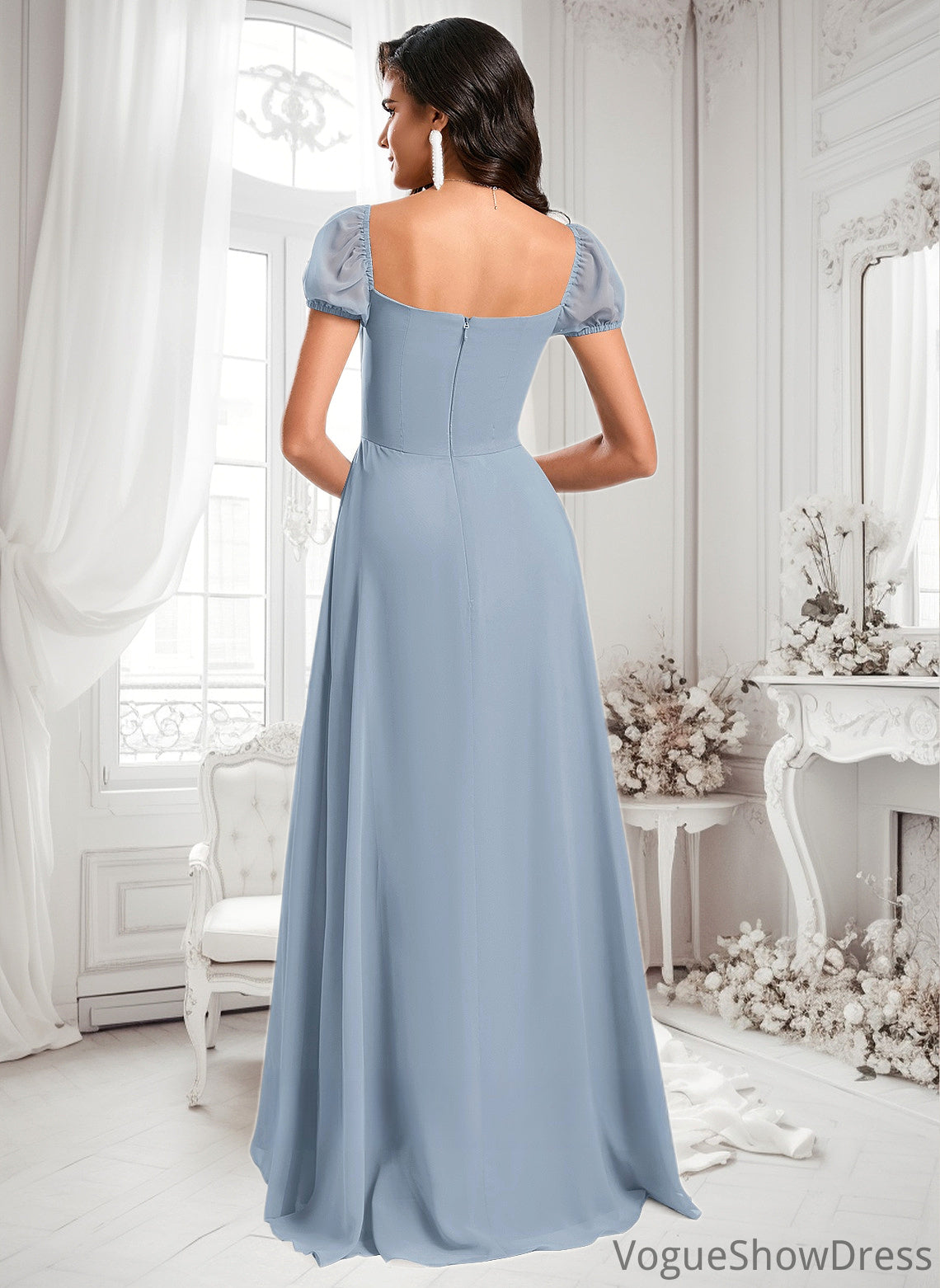 Sidney A-line Square Floor-Length Chiffon Prom Dresses With Ruffle DLP0025872