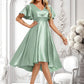 Tina A-line V-Neck Asymmetrical Stretch Satin Bridesmaid Dress With Ruffle DLP0025772