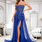 Frances Trumpet/Mermaid Straight Sweep Train Tulle Sequin Prom Dresses With Sequins Appliques Lace DLP0025857