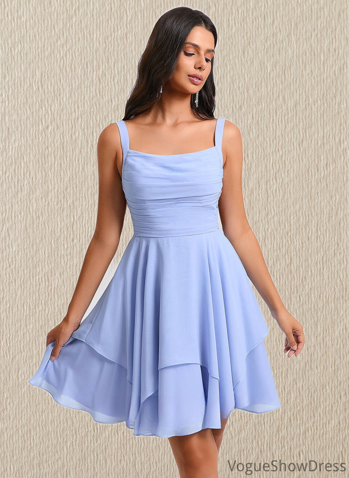 Eloise A-line Scoop Short Chiffon Homecoming Dress With Pleated DLP0025654