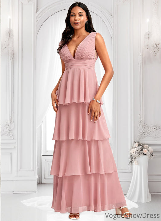 Aliza A-line V-Neck Floor-Length Chiffon Bridesmaid Dress DLP0025749