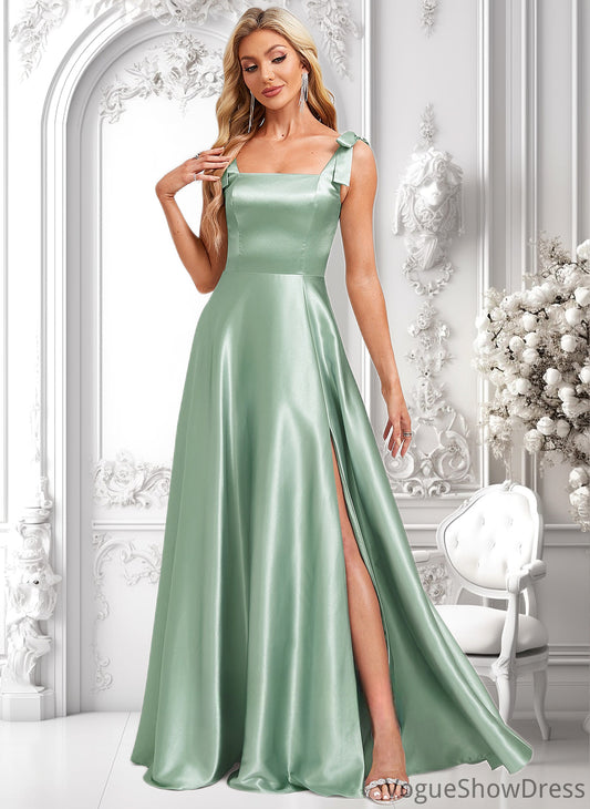 Valerie A-line Square Floor-Length Stretch Satin Bridesmaid Dress With Bow DLP0025788