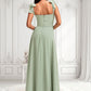 Samantha A-line Cowl Floor-Length Chiffon Bridesmaid Dress With Bow DLP0025738