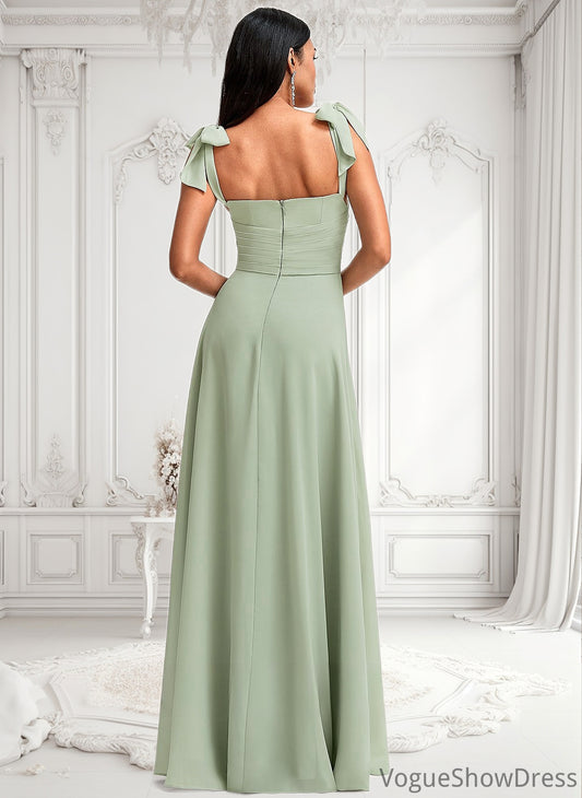 Samantha A-line Cowl Floor-Length Chiffon Bridesmaid Dress With Bow DLP0025738