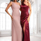 Ashly A-line One Shoulder Floor-Length Chiffon Bridesmaid Dress With Bow DLP0025748