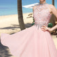 Athena A-line High Neck Knee-Length Chiffon Lace Homecoming Dress With Beading Sequins DLP0020596