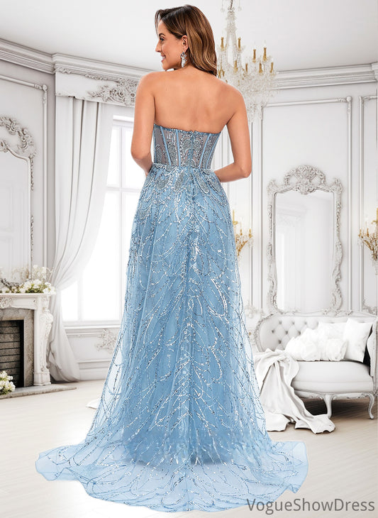 Thea Sheath/Column Sweetheart Sweep Train Sequin Tulle Prom Dresses With Sequins DLP0025860