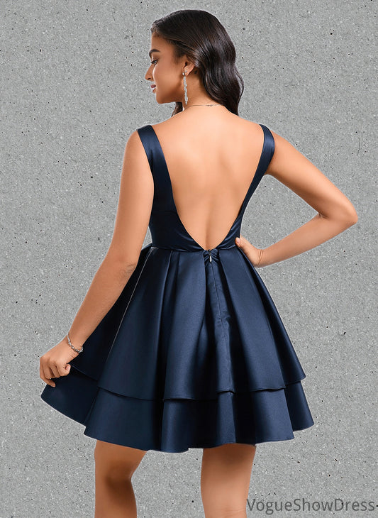 Emilie A-line V-Neck Short Satin Homecoming Dress DLP0025691