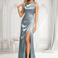 Brooke A-line Scoop Cowl Floor-Length Stretch Satin Prom Dresses DLP0025878