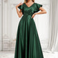 Milagros A-line V-Neck Floor-Length Satin Bridesmaid Dress With Ruffle DLP0025777