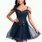 Jordyn A-line V-Neck Short Tulle Lace Homecoming Dress With Sequins DLP0025642