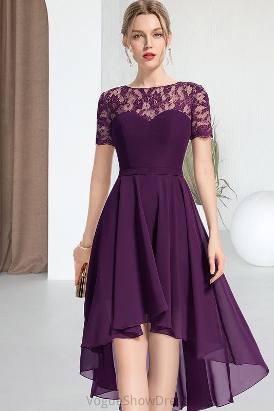 Elizabeth A-line Scoop Asymmetrical Chiffon Lace Homecoming Dress DLP0020587