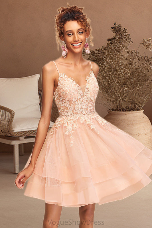 Ellie A-line V-Neck Short/Mini Lace Tulle Homecoming Dress DLP0020524