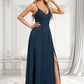 Sam A-line V-Neck Floor-Length Chiffon Prom Dresses With Pleated DLP0025830