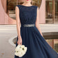 Mariela A-line Scoop Knee-Length Chiffon Lace Homecoming Dress With Beading Bow DLP0020588