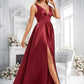 Quinn A-line V-Neck Floor-Length Satin Bridesmaid Dress DLP0025775