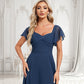 Tiana A-line V-Neck Floor-Length Chiffon Bridesmaid Dress With Ruffle DLP0025802