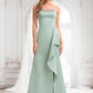 Kassidy A-line Square Floor-Length Satin Bridesmaid Dress With Ruffle DLP0025736