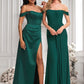 Alondra A-line Off the Shoulder Floor-Length Satin Bridesmaid Dress DLP0025743