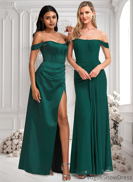 Alondra A-line Off the Shoulder Floor-Length Satin Bridesmaid Dress DLP0025743