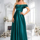 Yaretzi A-line Off the Shoulder Floor-Length Stretch Satin Prom Dresses DLP0025879