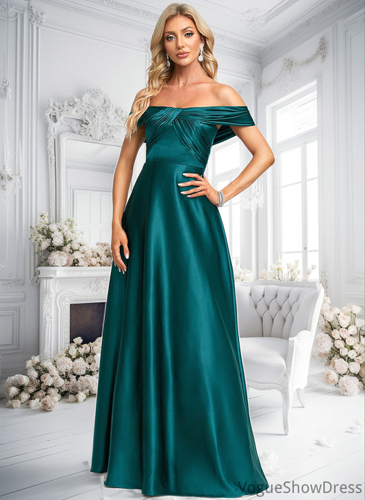 Yaretzi A-line Off the Shoulder Floor-Length Stretch Satin Prom Dresses DLP0025879