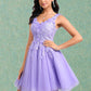 Diamond Ball-Gown/Princess V-Neck Short Lace Tulle Homecoming Dress With Flower DLP0025656